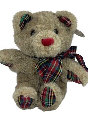 Vtg 1983 Wallace Berrie Old Time Teddy Bear Plush Plaid Ribbon 5.5” Korea